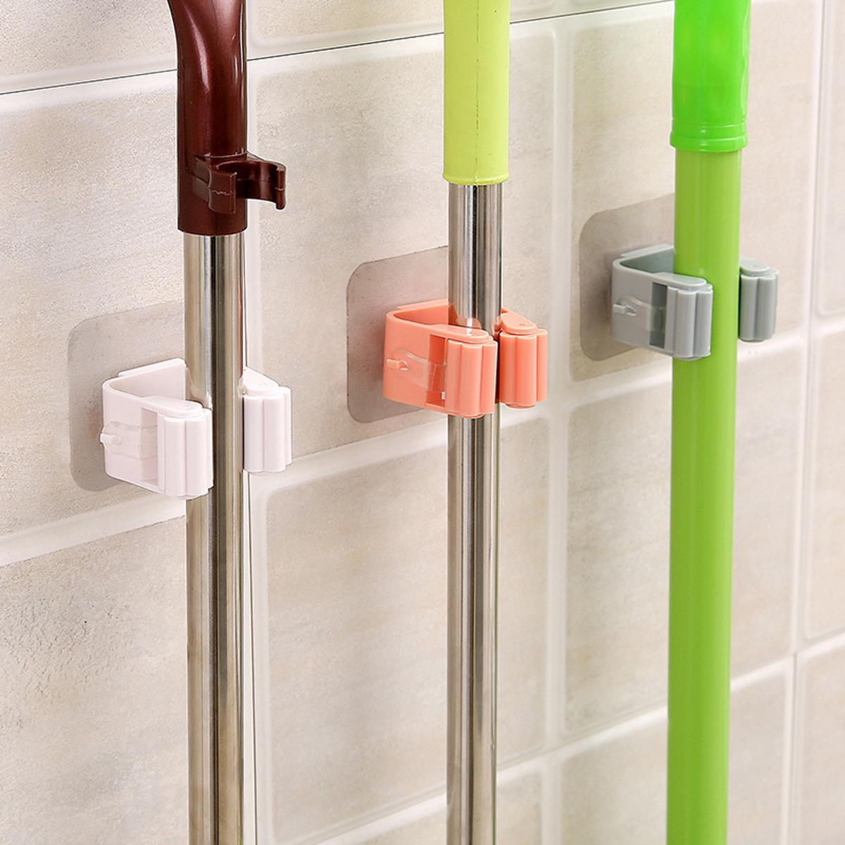 New Wall Mounted Mop Holder Brush Broom Hanger Storage Rack Kitchen Organizer Mounted Accessory Hanging Cleaning Tools