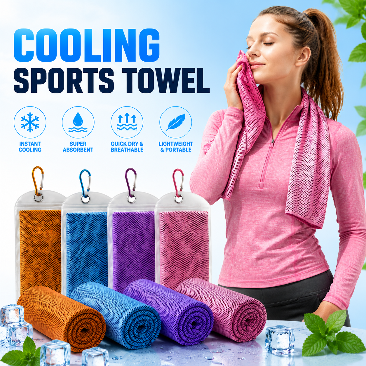 Cooling Sports Towel Quick Dry Ice Cold Towel Portable Hiking Bag Pack Sweat Absorbent for Gym Running Fitness Outdoor Climbing