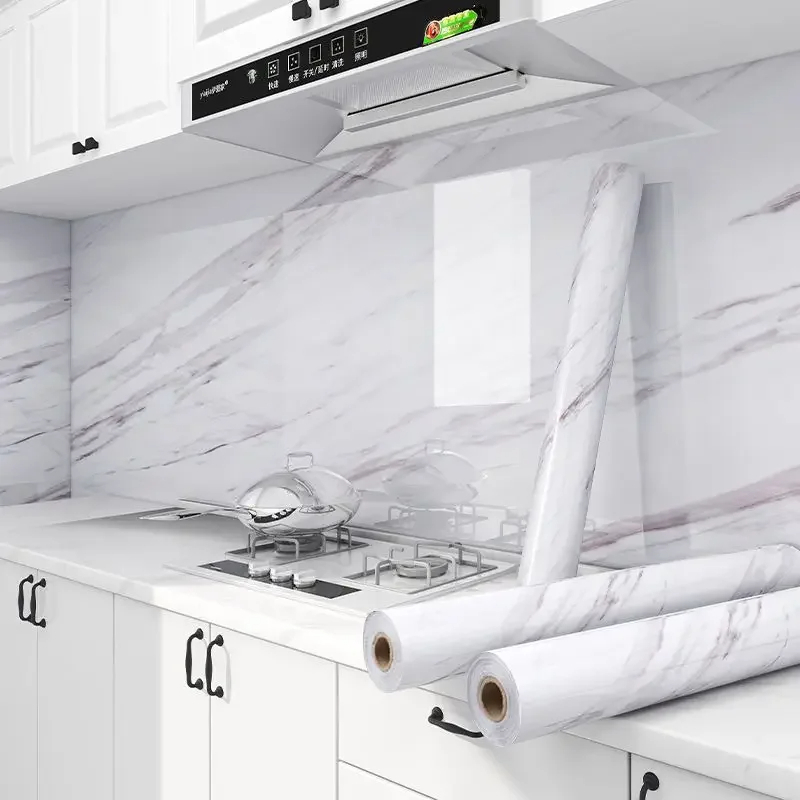 60* 200 Wall Adhesive Wallpaper Waterproof Oil Proof Foil Marble Decor Sticker Kitchen Bathroom Renovation Decorative Paper