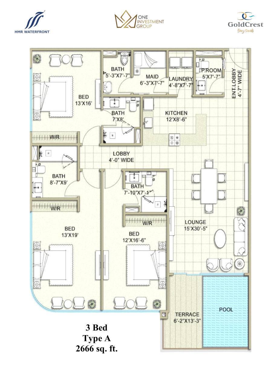 Gold Crest Bay Sands Tower 2 - 3 Bed Type A Corner 2666 sqft 3