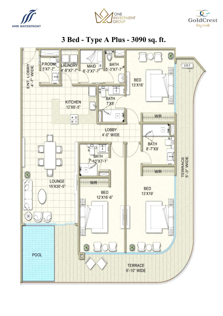 Gold Crest Bay Sands Tower 2 - 3 Bed Type A Plus Corner 3090 sqft 3