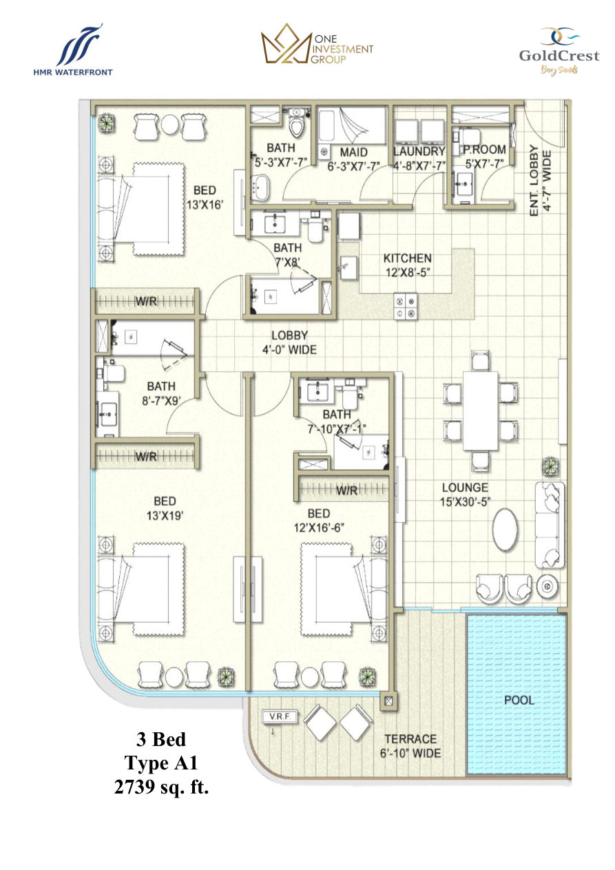 Gold Crest Bay Sands Tower 2 - 3 Bed Type A1 Corner 2739 sqft 3